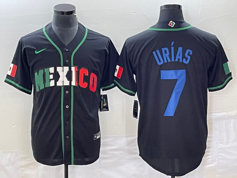 Men's Mexico Baseball #7 Julio Urías 2023 Black World Baseball With Patch Classic Stitched Jersey